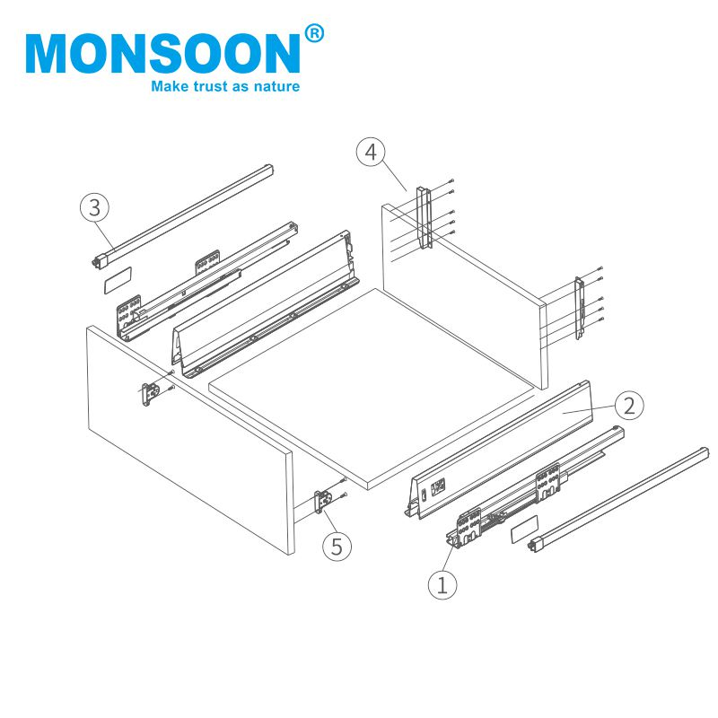 Kitchen Cabinet Fittings Hardware Drawer Cabinet Zinc Plated Telescopic Channel Guide Metal Kitchen Drawer Box Soft Closing Drawer Systems