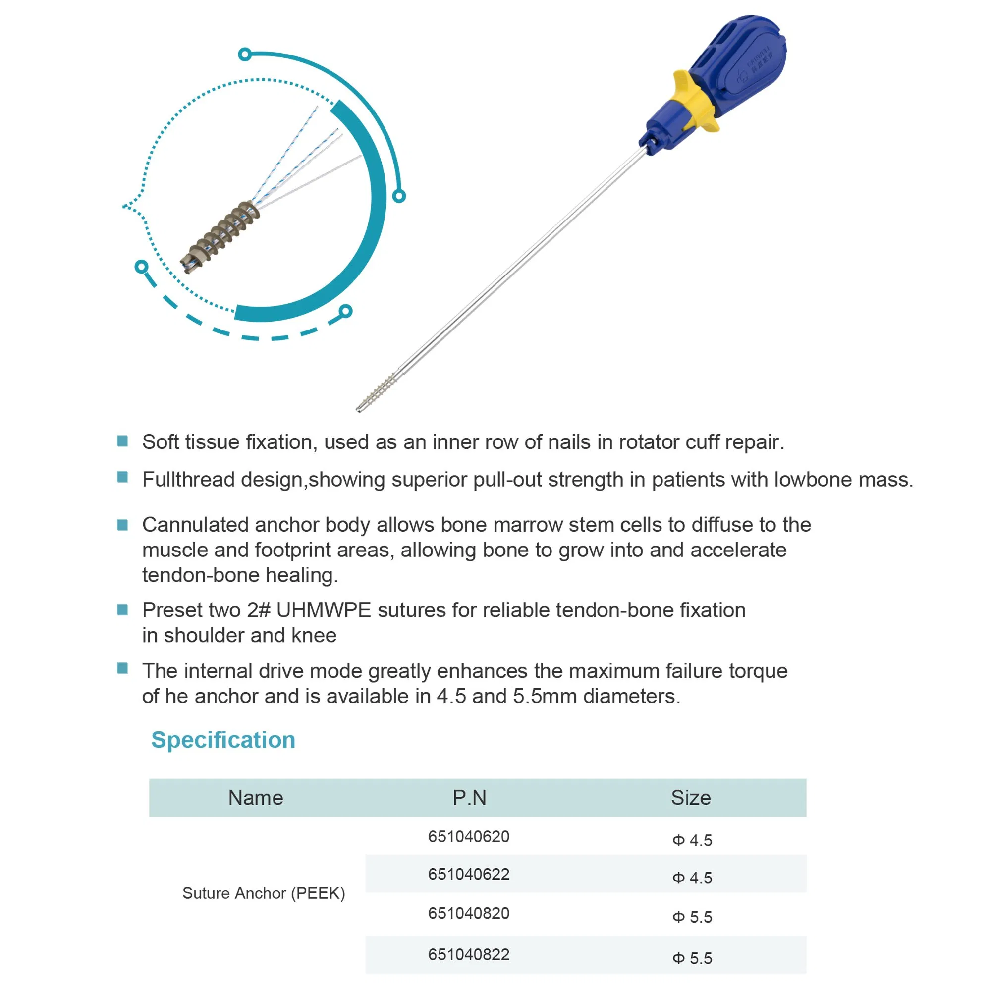 Canwell Sports Medicine Suture Anchor Screw Price Shoulder Surgery Arthroscopy Implant Peek Suture Anchor