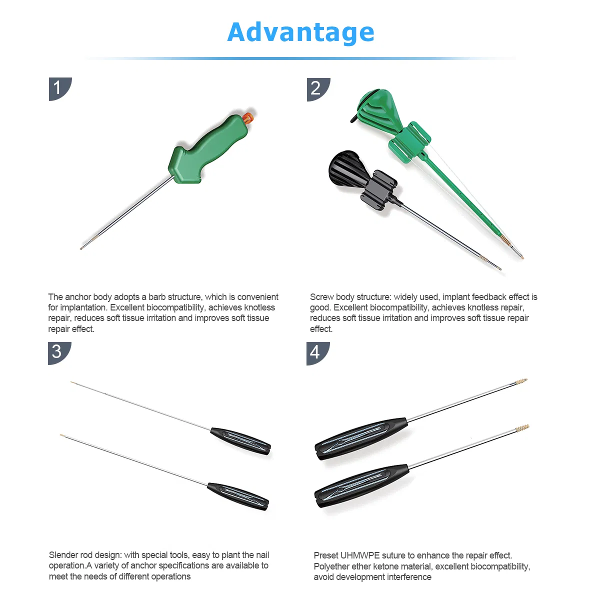 Sports Medicine Arthroscopy Surgical Device Non-Absorbable Suture Anchor Peek Knot-Free Anchor