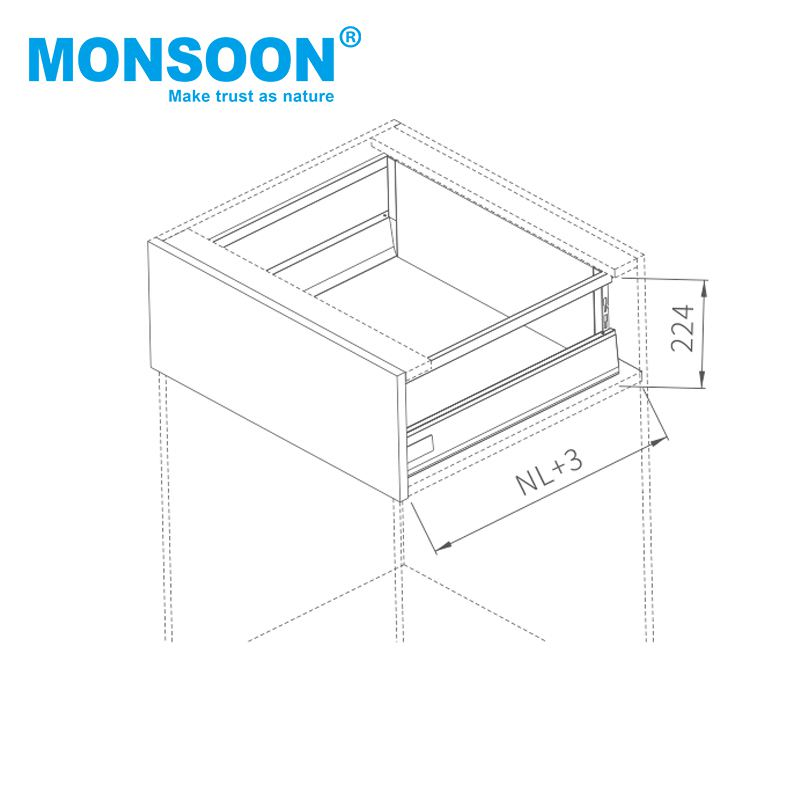 Kitchen Cabinet Fittings Hardware Drawer Cabinet Zinc Plated Telescopic Channel Guide Metal Kitchen Drawer Box Soft Closing Drawer Systems