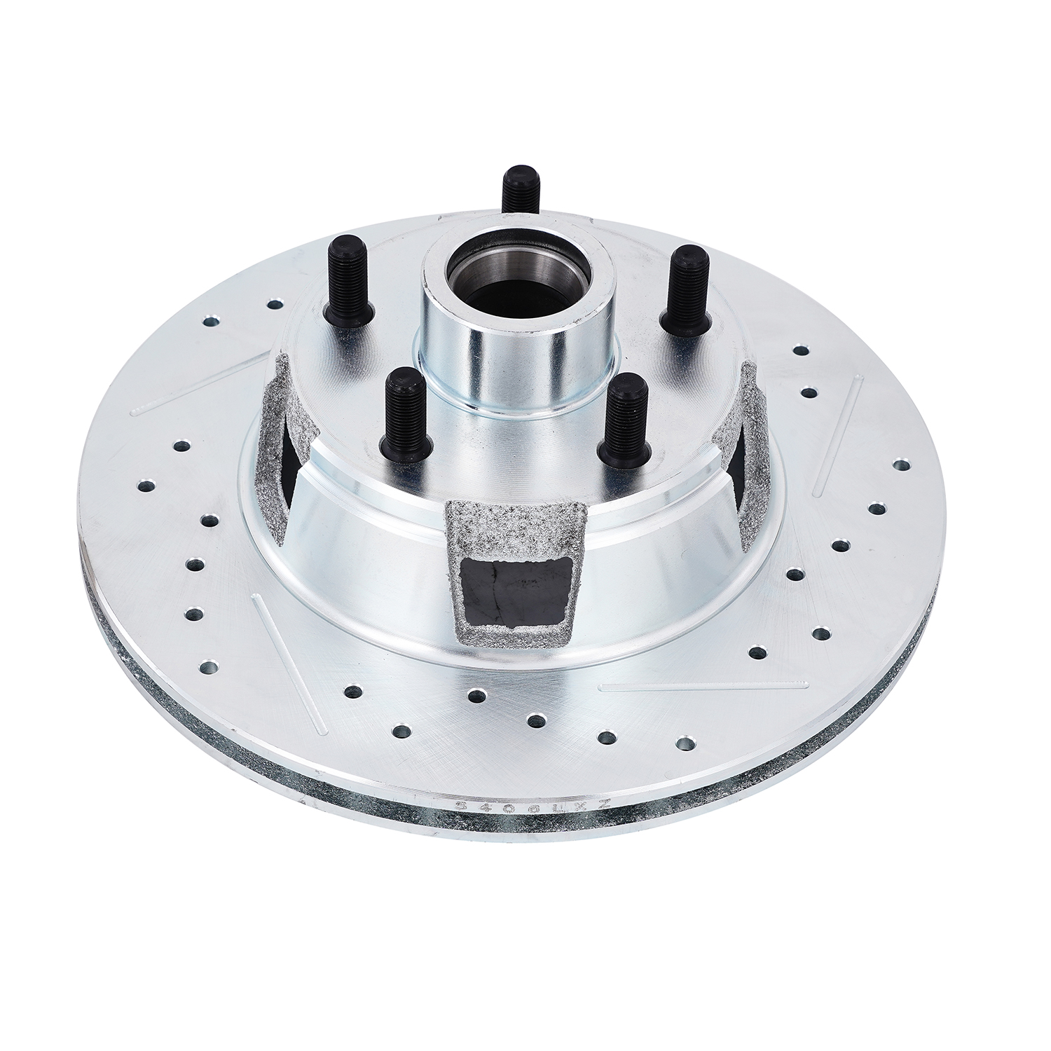 Drilled &amp; Slotted Front Disc Brake Rotor, LH, 5406, White Zinc, Fits 1964-1967 Ford Mustang V8 BR-5406LX-Z