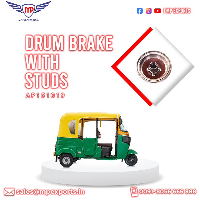 Front Brake Drum with STUD for Bajaj RE 205 M 3 Wheeler Spare Parts for Sale at Affordable Price