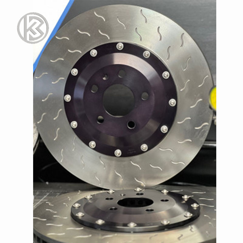 High Performance 2-Piece Floating Replacement Brake Disc Rotors R-Slotted Curved Vanes 2 Pieces Brake Rotors