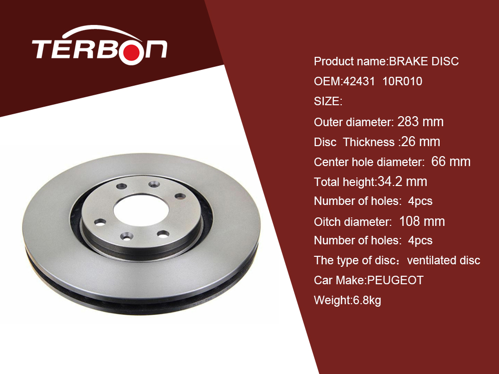 Auto Brake System Parts 283 mm Brake Disc Front Axle Vented Disk Brake Rotors