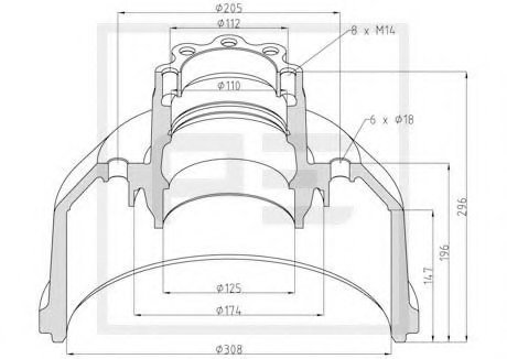 semi heavy duty truck front brake drum 6743561302 01647700A 6743560702 Diameter 308 mm for MERCEDES-BENZ LK/LN2