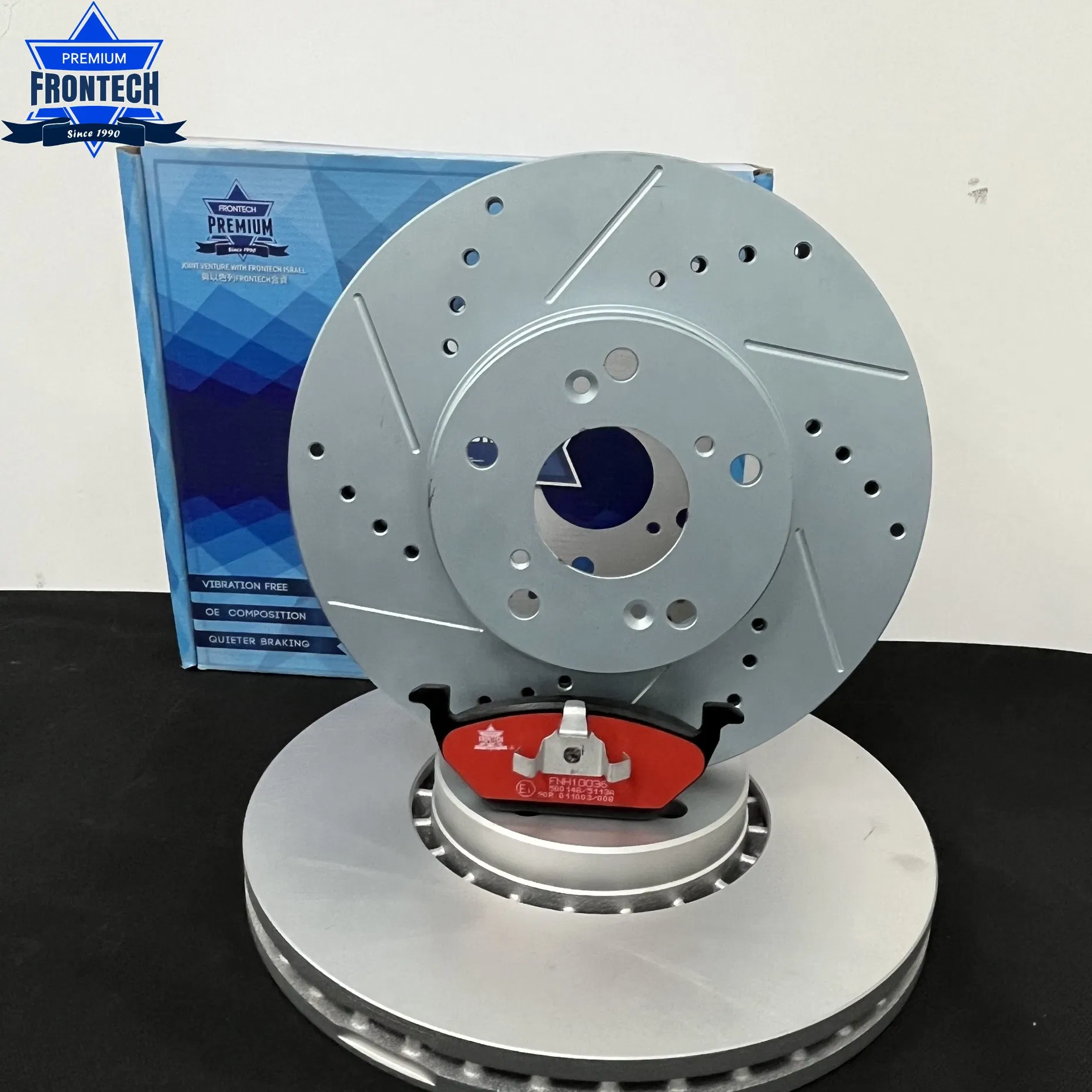 Frontech Break System Drilled and Slotted Front Brake Rotors for Ford Mustang