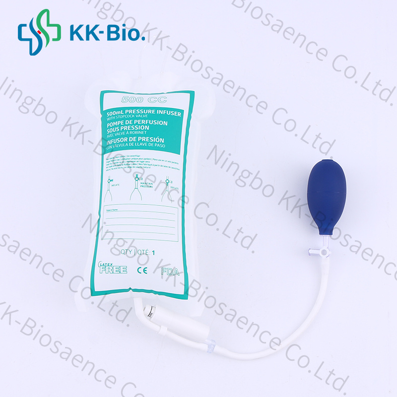 500ml Manguito de infusión a presión desechable de TPU médico con manómetro de pistón