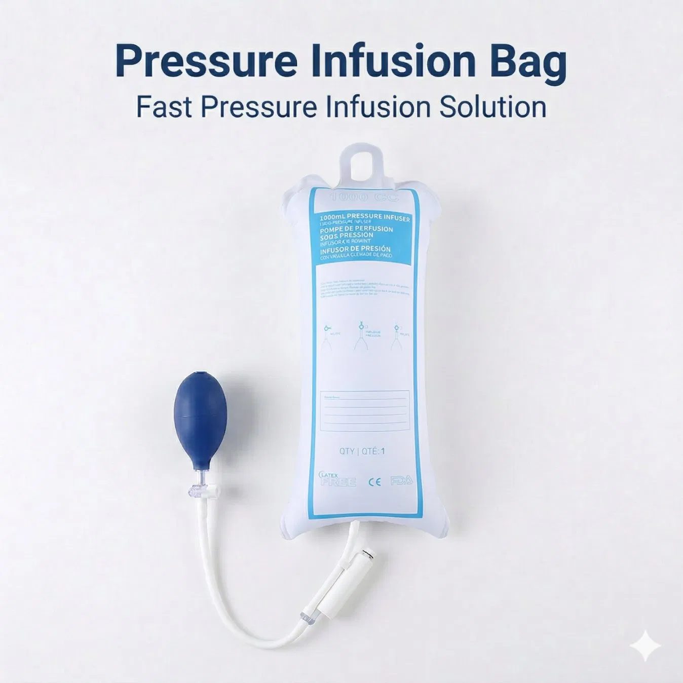 Bolsa de infusión de presión IV desechable de un solo uso para administración rápida de fluidos médicos en hospital o clínica