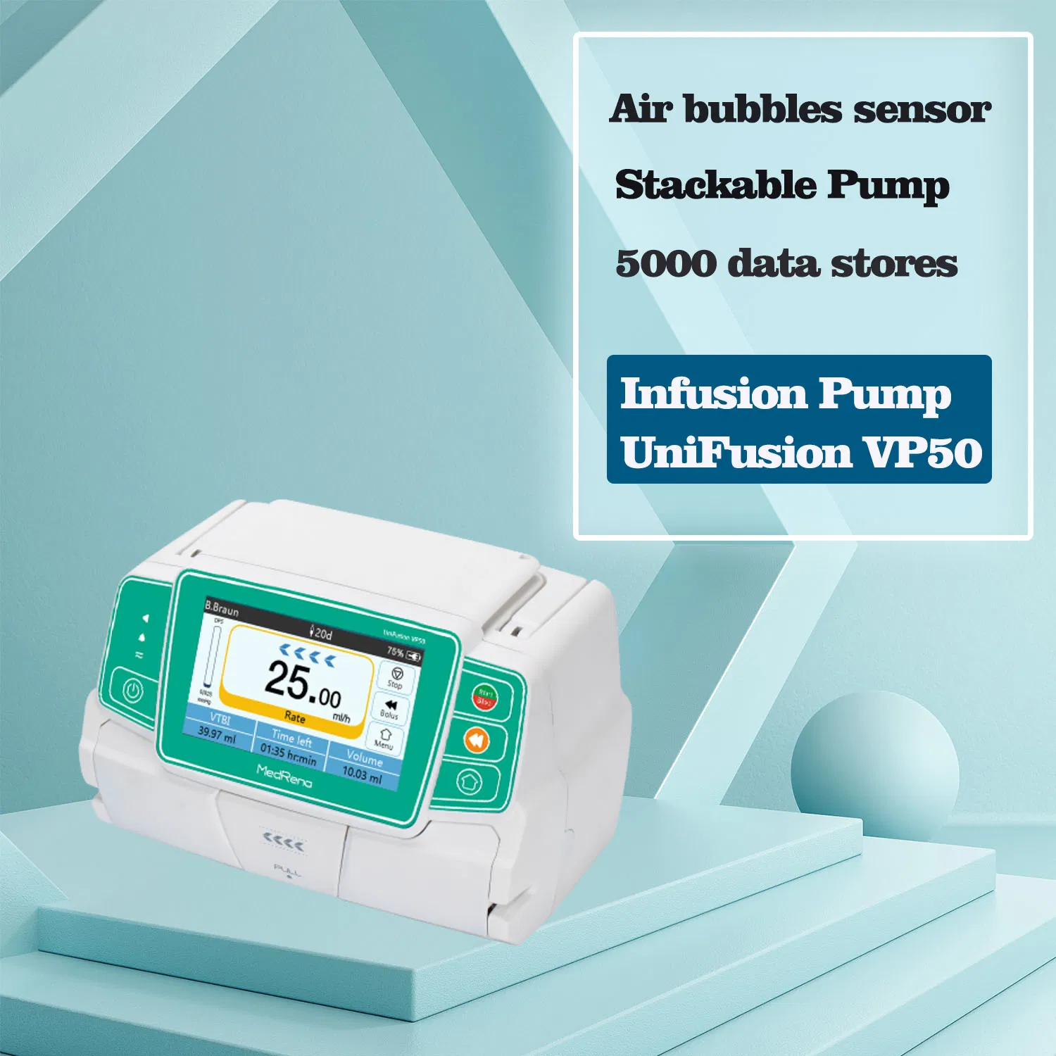 Bomba de infusión volumétrica médica inteligente con pantalla LCD a color de 4.3 pulgadas