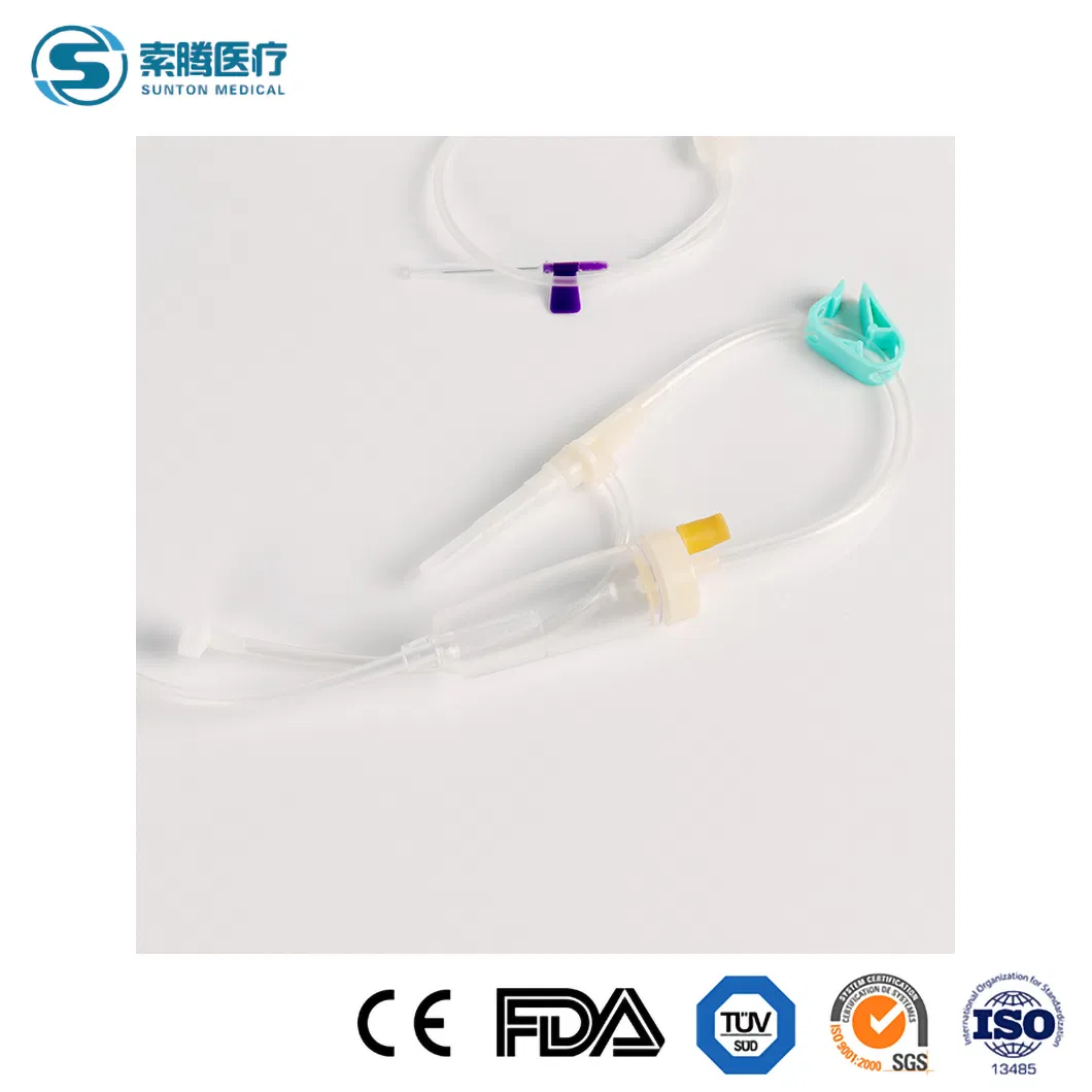 Juego de goteo de bureta Sunton China Filtro Set de infusión Fábrica Uso médico Estéril 21g 22g 23G Agujas de mariposa desechables Tipos de set de infusión de vena escalpelo