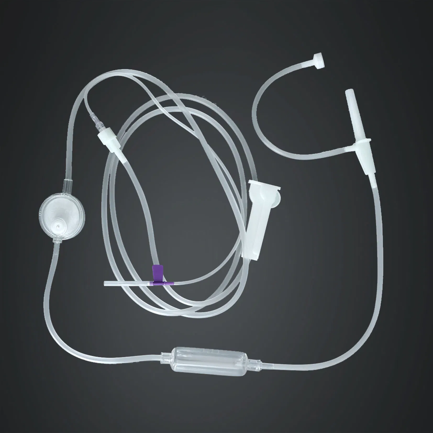 Juego de infusión IV médico desechable con control de flujo preciso para uso quirúrgico