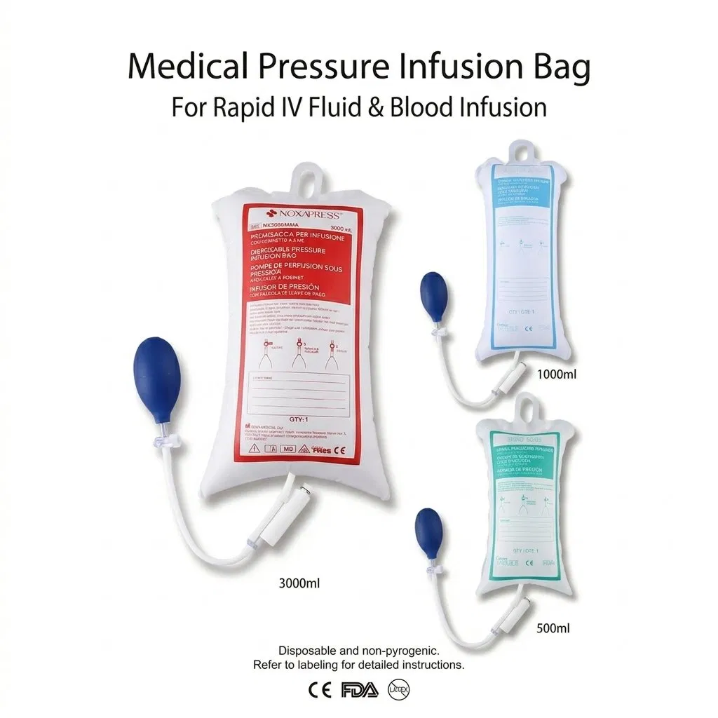 Bolsa de infusión de presión IV desechable de un solo uso para administración rápida de fluidos médicos en hospital o clínica