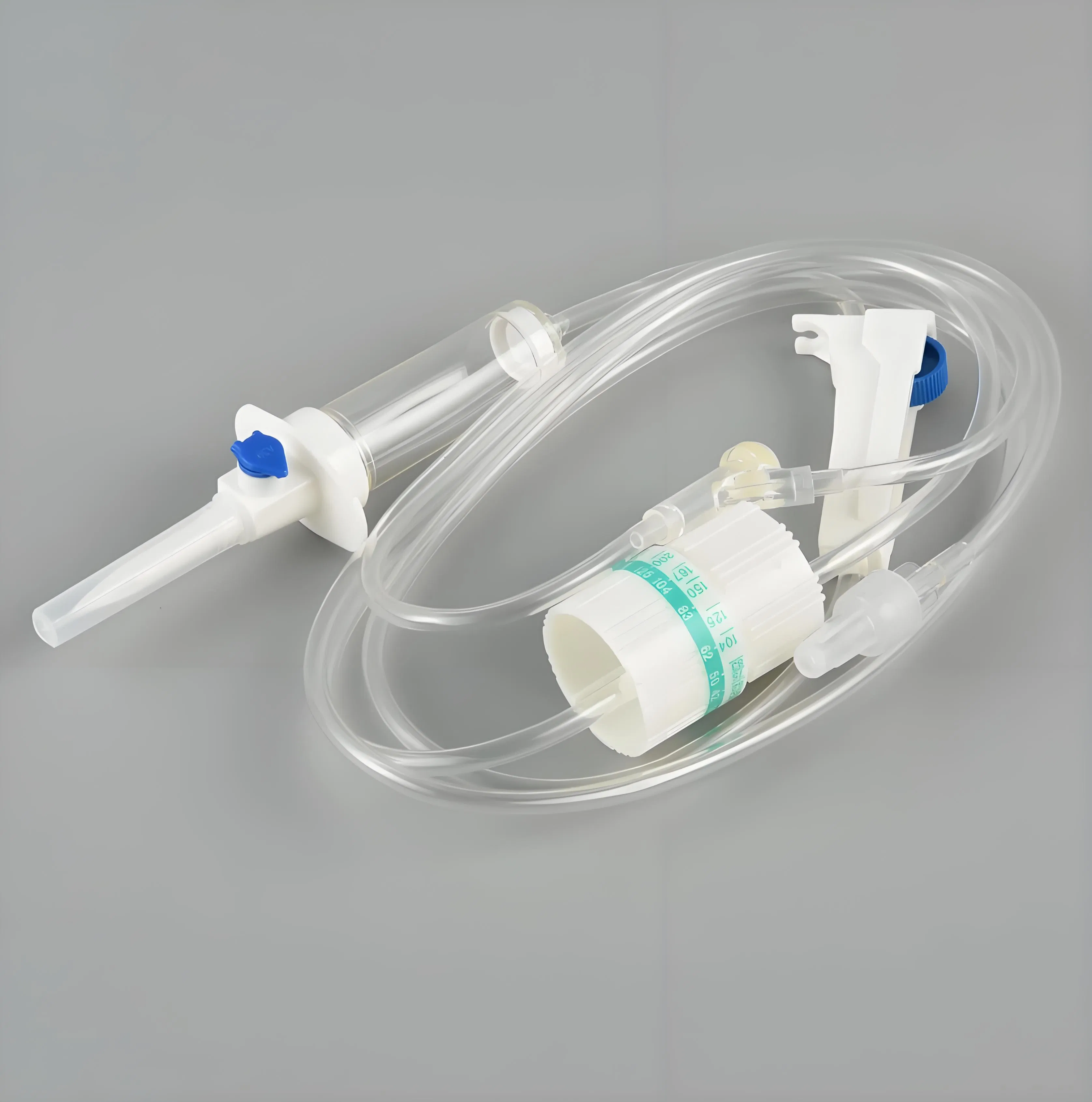 Conjunto de infusión IV desechable con regulador de flujo