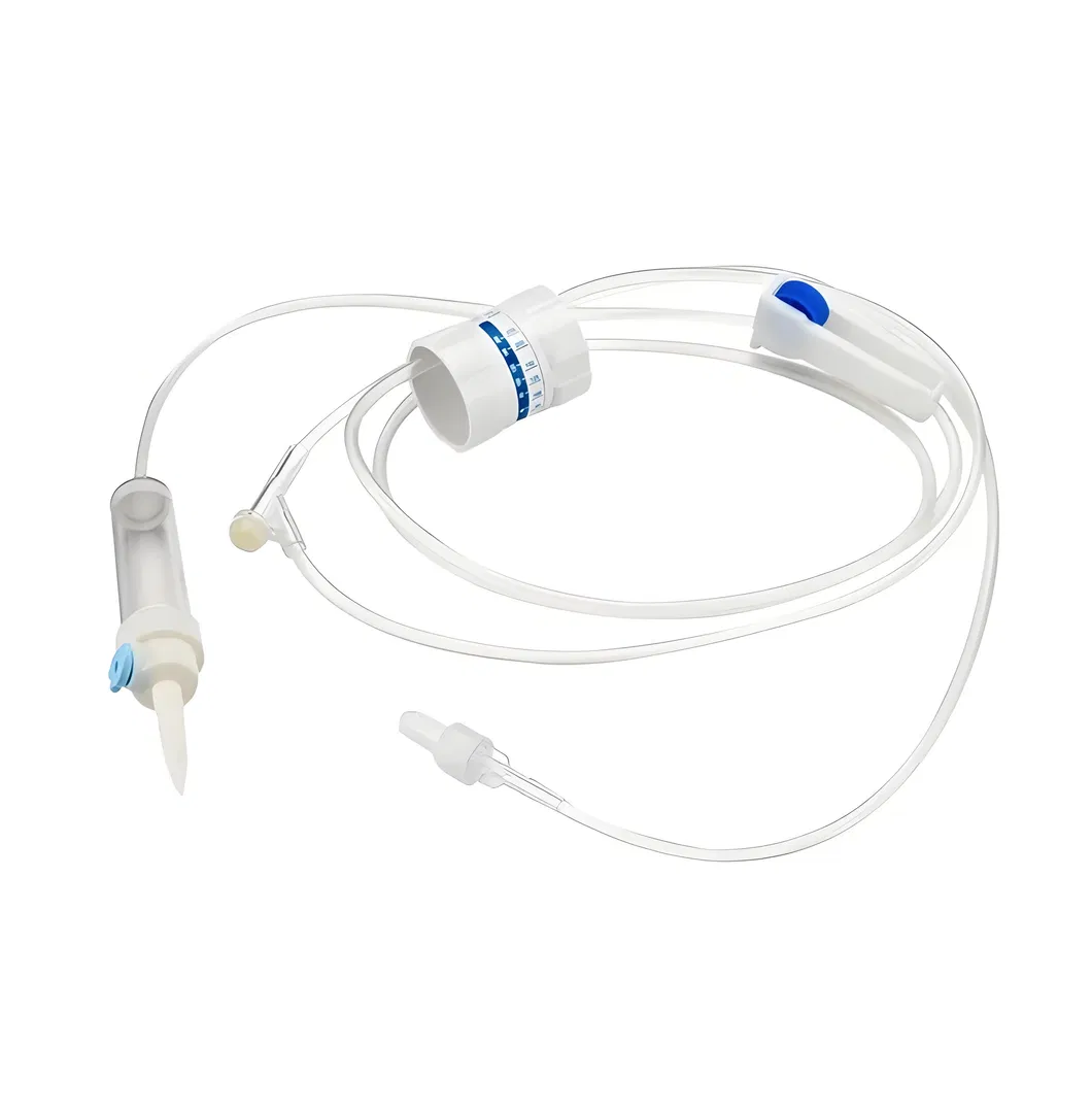 Conjunto de infusión IV desechable con regulador de flujo