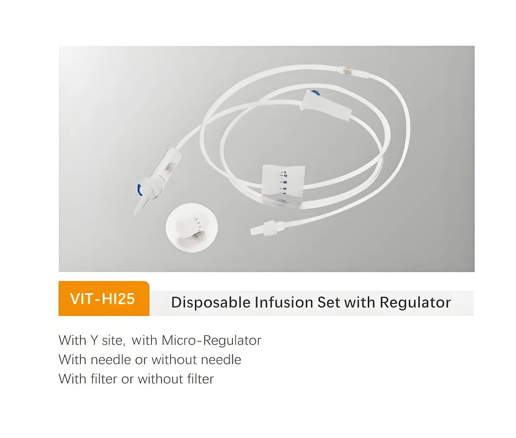 Conjunto de infusión IV desechable con regulador de flujo