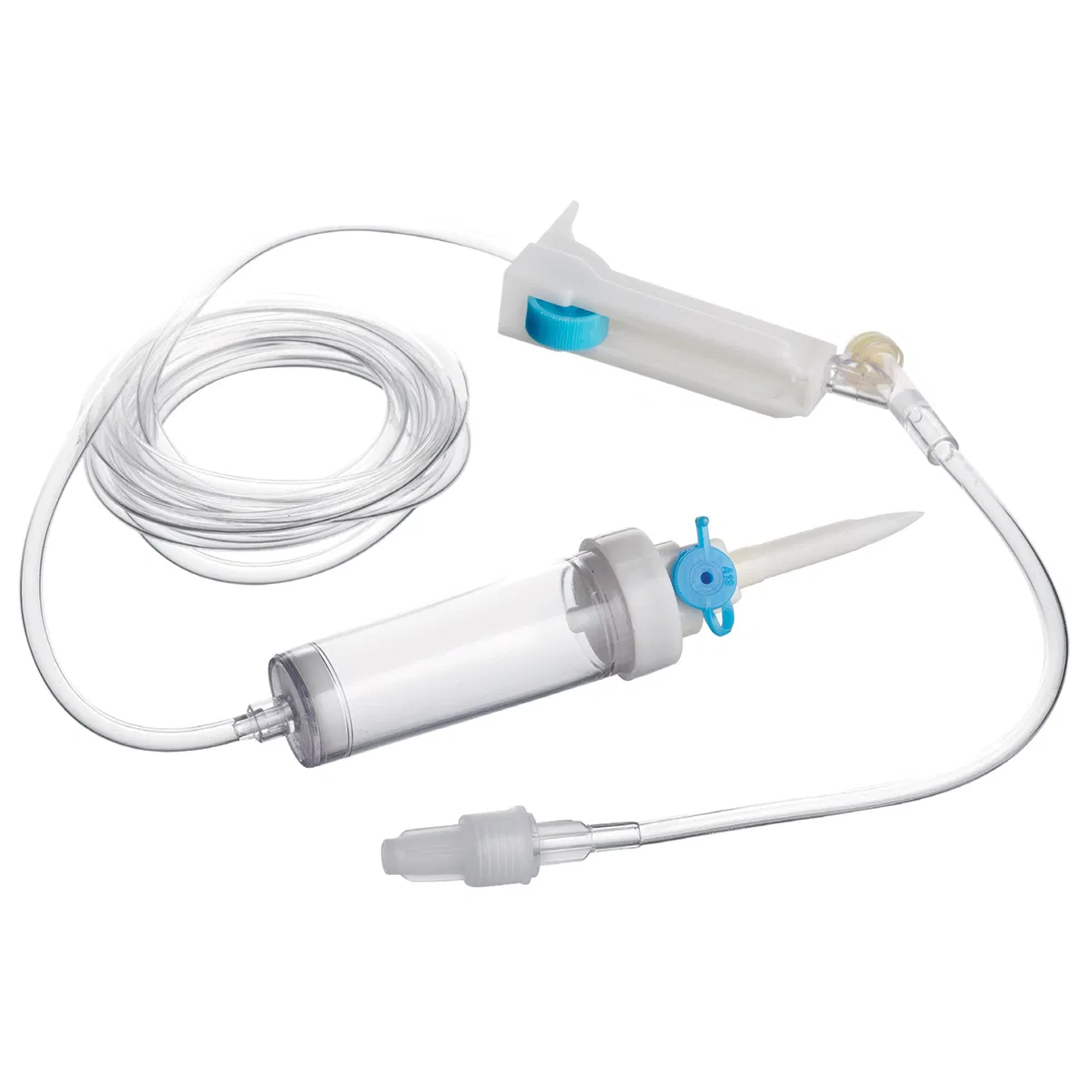 Conjunto de infusión intravenosa desechable médica con regulador de flujo