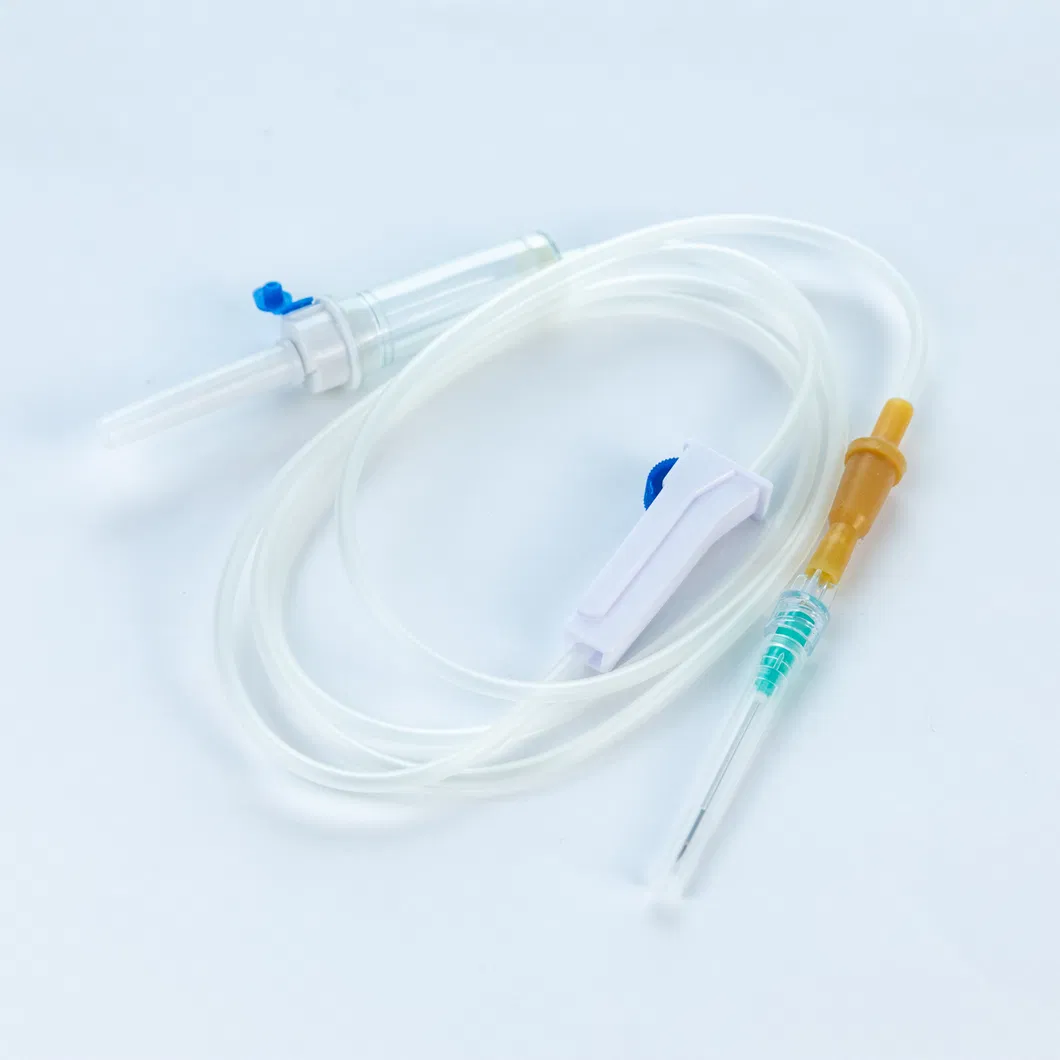 Conjunto de infusión médica desechable con aguja, bureta y filtro