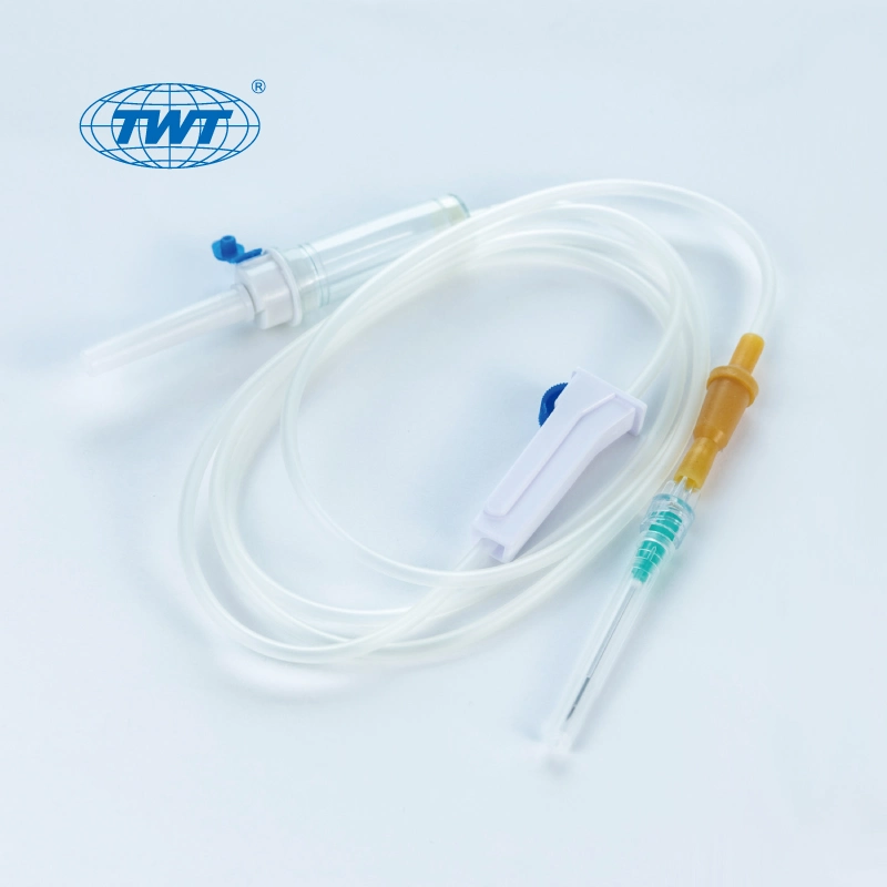 Conjunto de infusión médica desechable con aguja, bureta y filtro