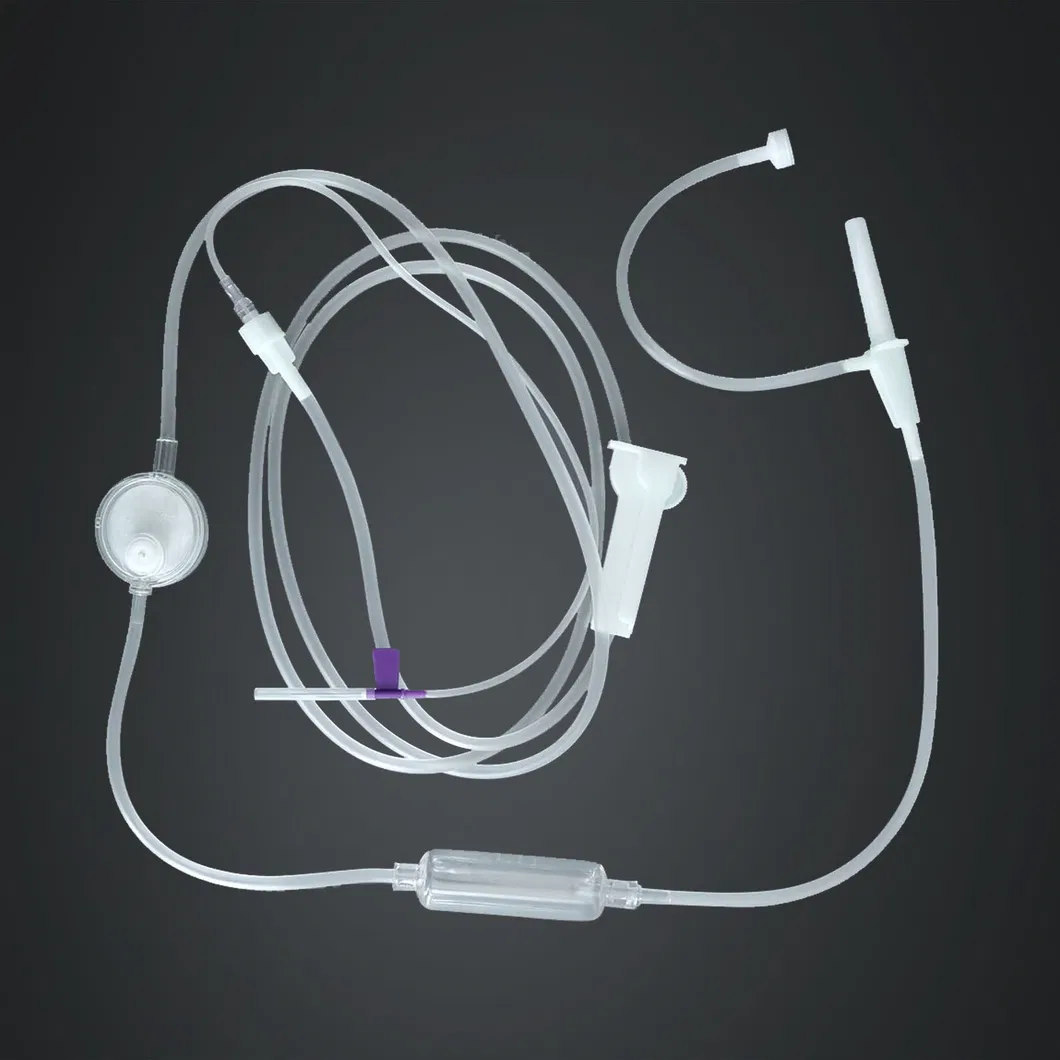 Juego de infusión IV médico desechable con control de flujo preciso para uso quirúrgico