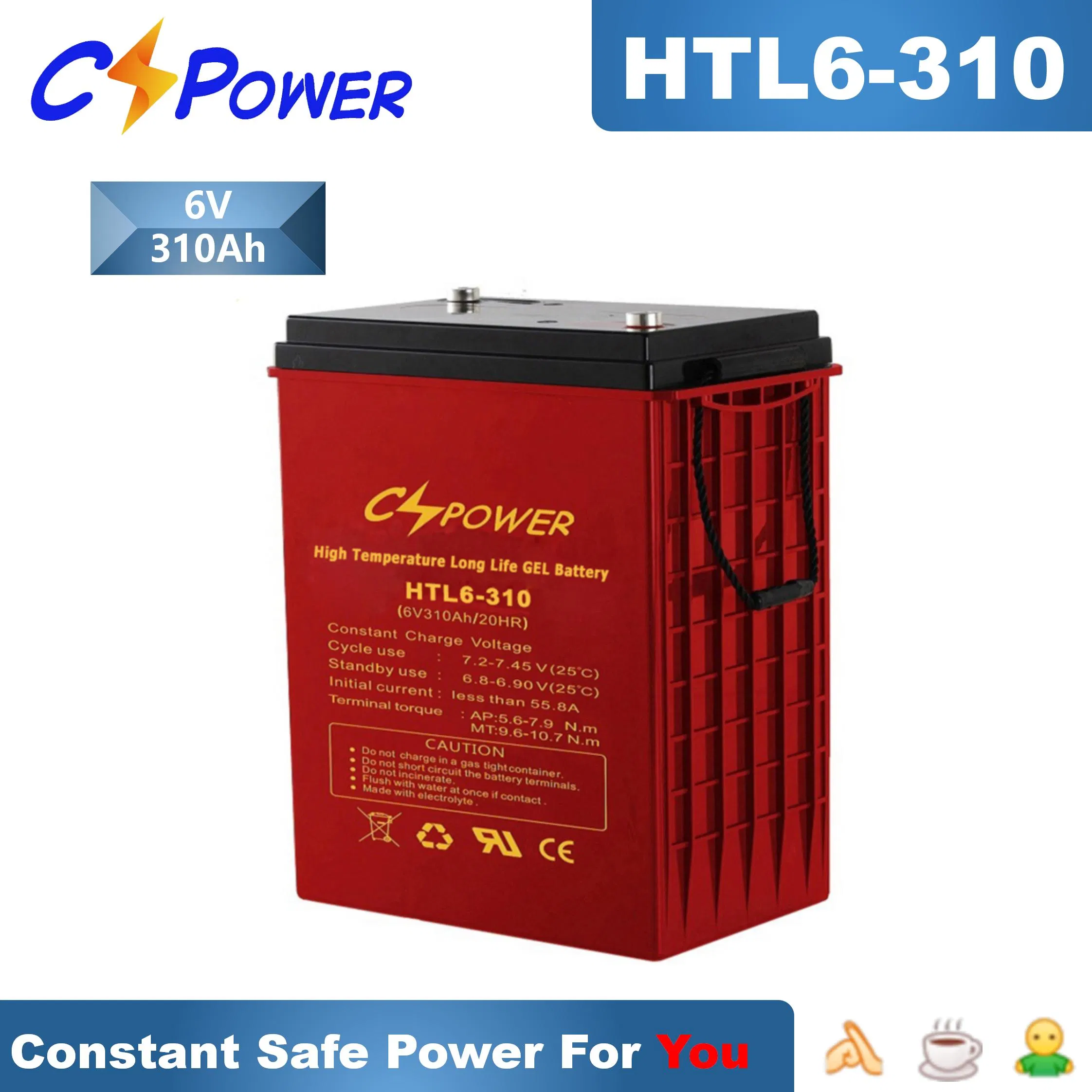 Batería de Gel de Ciclo Profundo de Alta Temperatura Libre de Mantenimiento Recargable para Hogar Solar con Certificado UL Htl6-420 6volt 420