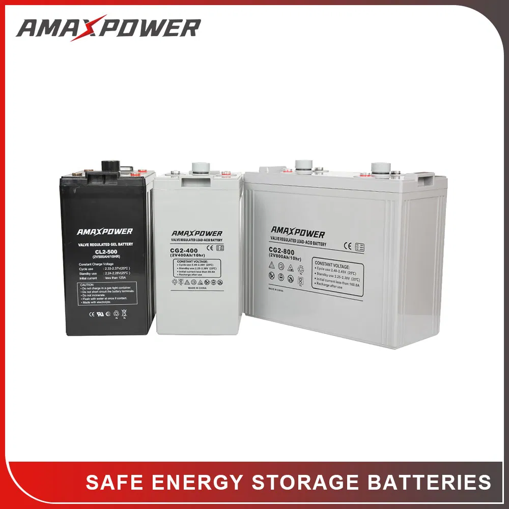 Batería de Ácido Plomo Ciclo Profundo AGM VRLA Sellada Recargable Amaxpower para Sistema de Almacenamiento de Energía Solar de Telecomunicaciones en el Hogar Vs Trojan Vision 2V 500ah/800ah/1000ah