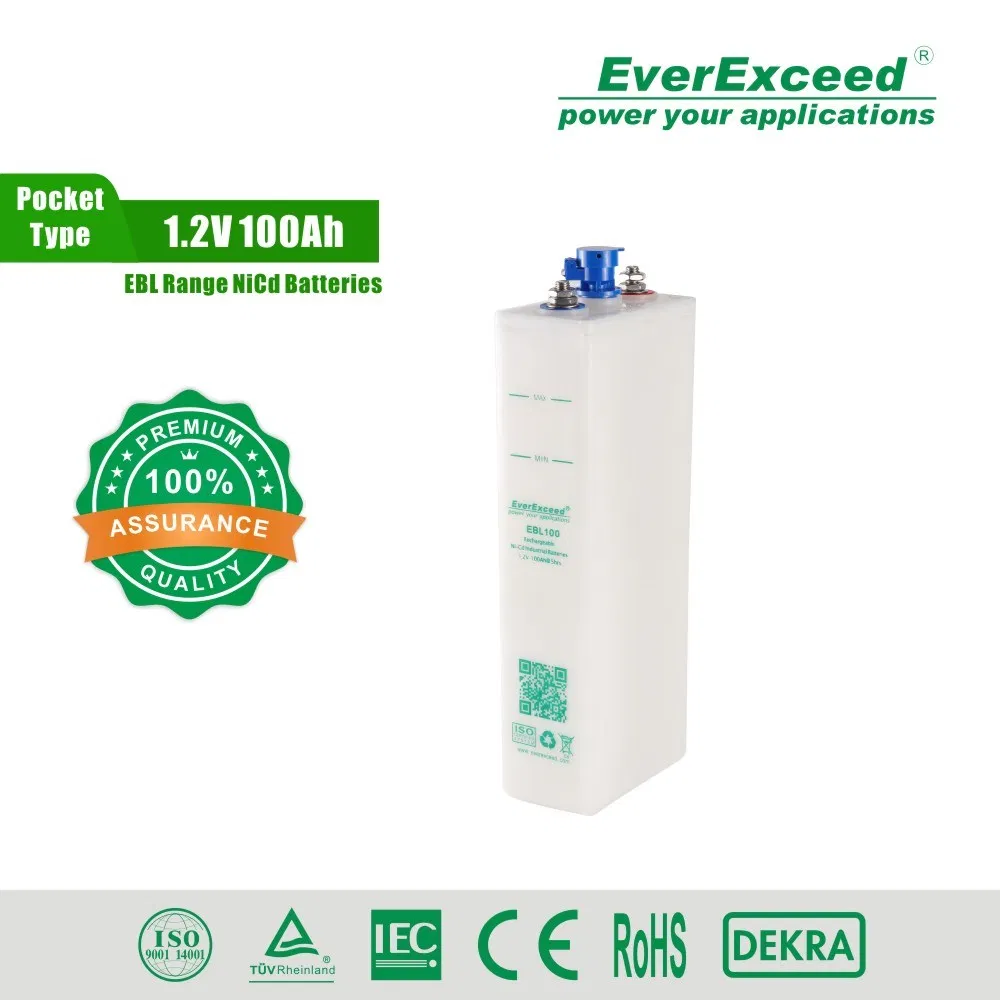 1.2V 100ah Batería NiCd Batería de Níquel Cadmio Batería de Níquel Hierro UPS Industrial Batería Alcalina Recargable para Almacenamiento de Energía Solar y Sistema de Respaldo