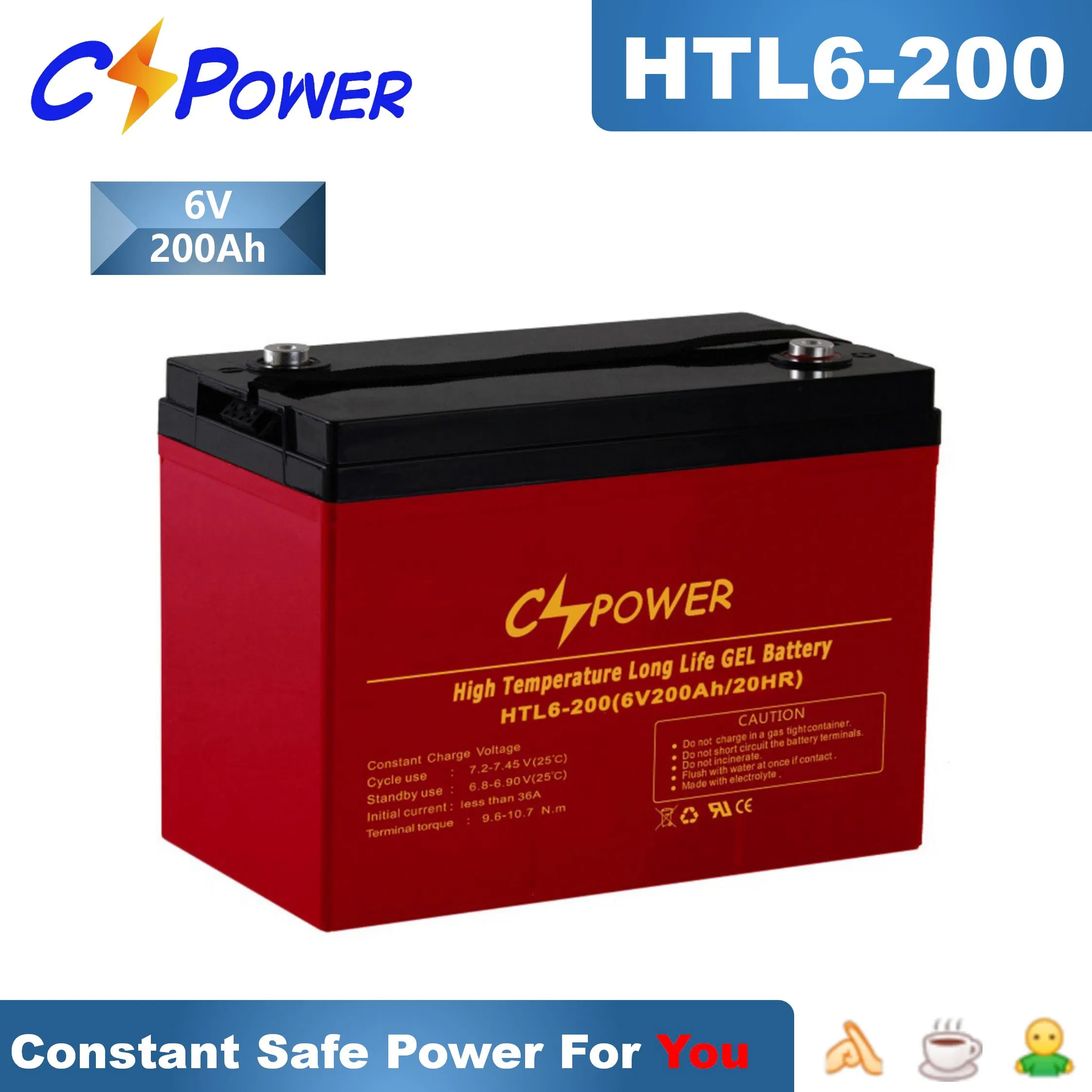 Batería de Gel de Ciclo Profundo de Alta Temperatura Libre de Mantenimiento Recargable para Hogar Solar con Certificado UL Htl6-420 6volt 420