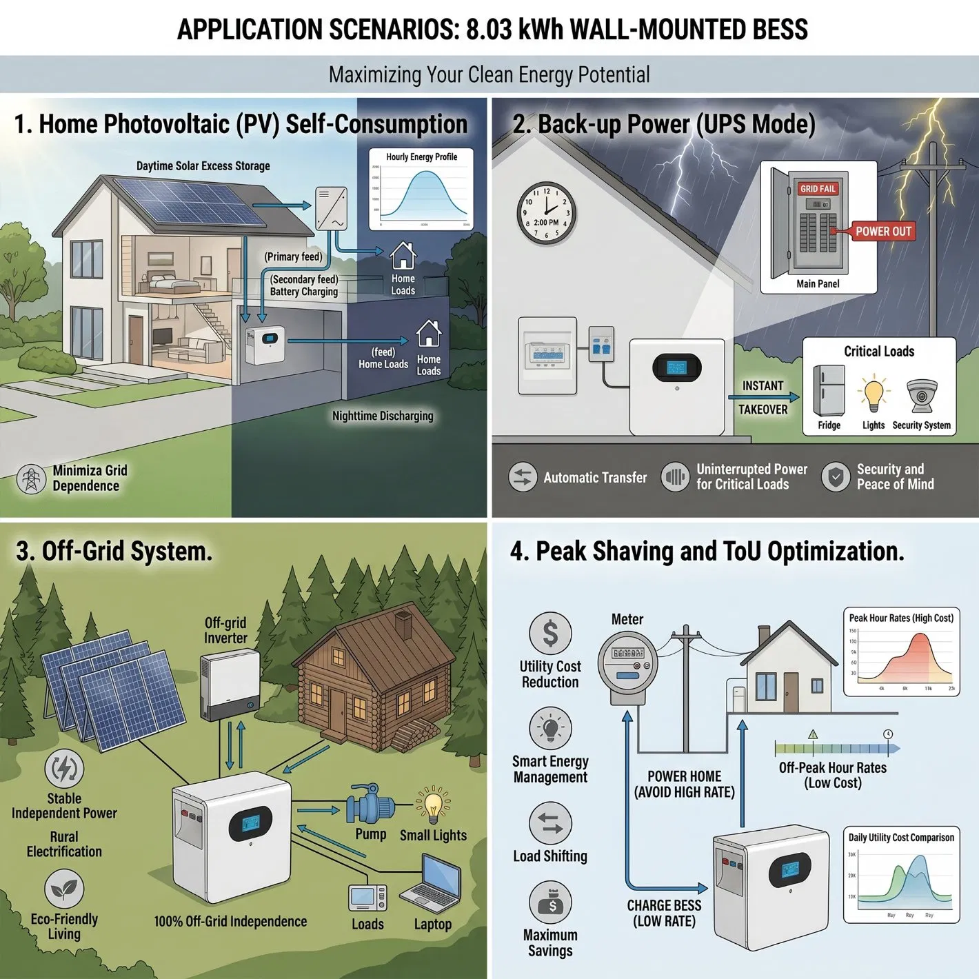 Batería de Bajo Voltaje Seguro LiFePO4 25.6V 314ah 8.03kwh Montada en la Pared para Sistema Solar/Off-Grid con Comunicación Can