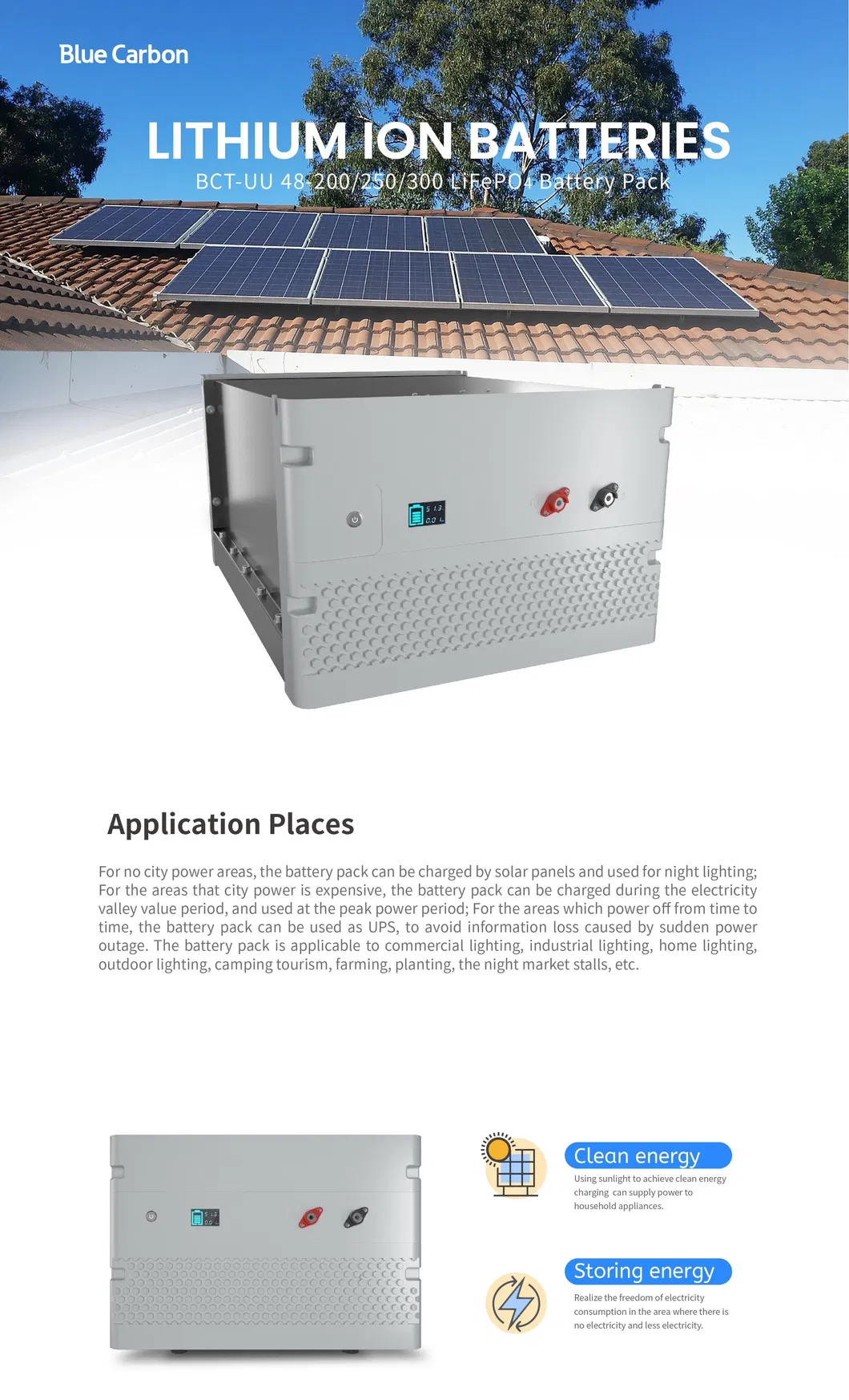 Sistema de Energía Solar Fuera de la Red 12V Almacenamiento de Batería Solar de Litio