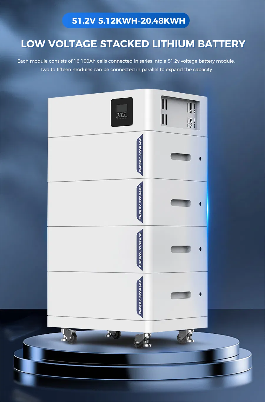 Baterías de Baja Tensión para Paneles Solares 5 Kwh 10kwh 20kwh Potencia Apilada 48V Batería Solar de Litio para el Hogar