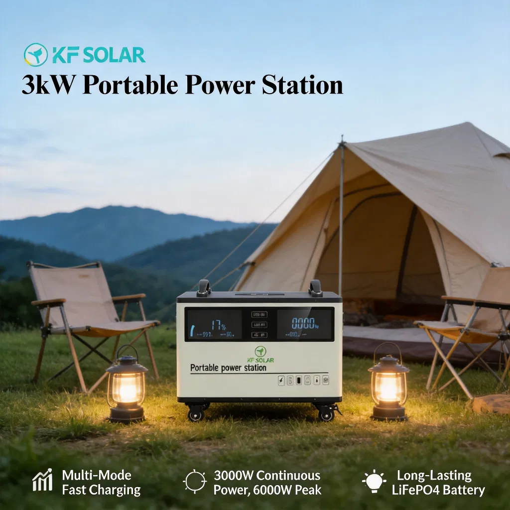 4000 Ciclos de Larga Vida Útil LiFePO4 Batería Kf Solar 3000W Estación de Energía Portátil Onda Sinusoidal Pura para Alimentar Todos los Electrodomésticos