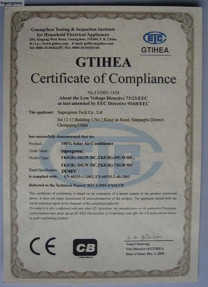 certificado CE aire acondicionado solar