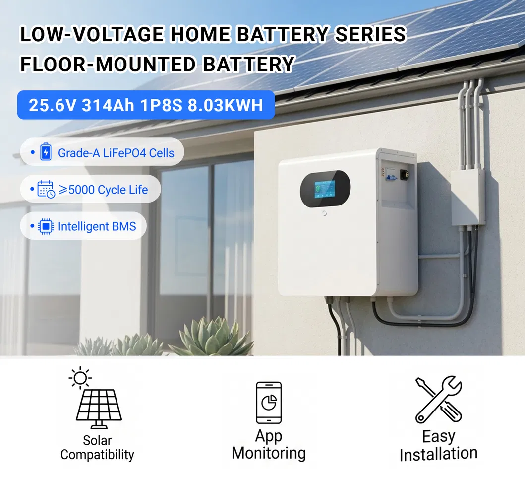 Batería de Bajo Voltaje Seguro LiFePO4 25.6V 314ah 8.03kwh Montada en la Pared para Sistema Solar/Off-Grid con Comunicación Can