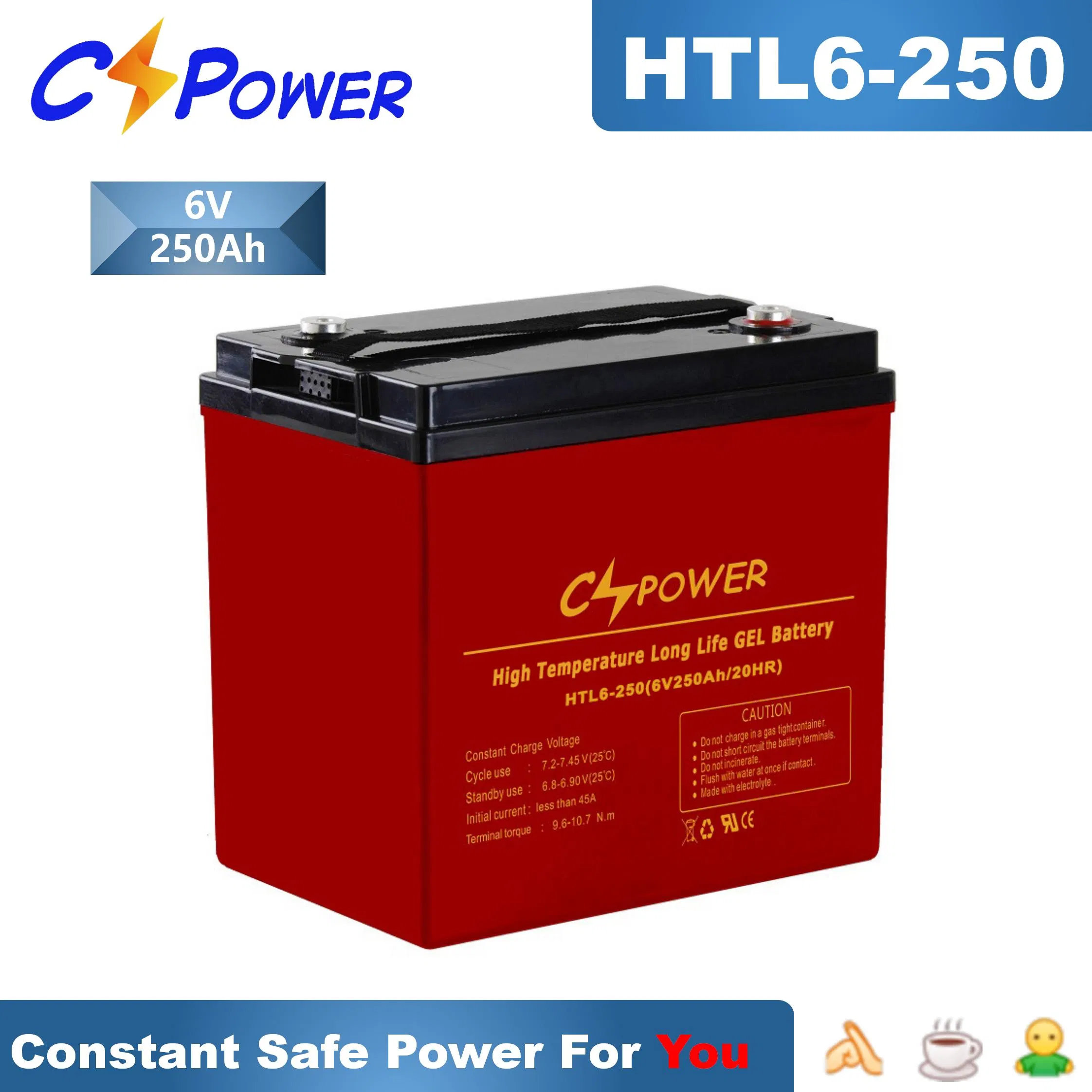 Batería de Gel de Ciclo Profundo de Alta Temperatura Libre de Mantenimiento Recargable para Hogar Solar con Certificado UL Htl6-420 6volt 420