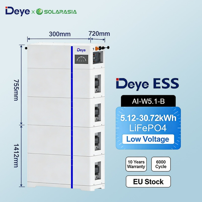 Deye 5kwh 10kwh 15kwh Batería de Almacenamiento de Energía del Hogar Ess LiFePO4 51.2V 100ah Batería Solar para Proyectos de Respaldo Residencial Híbrido Fuera de la Red