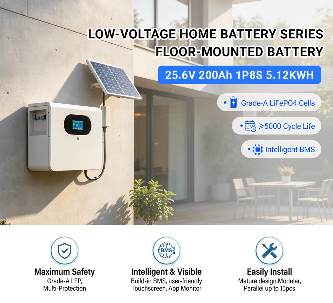 Batería Montada en Pared 25.6V 200ah 5.12kwh LiFePO4 para Almacenamiento de Energía Solar