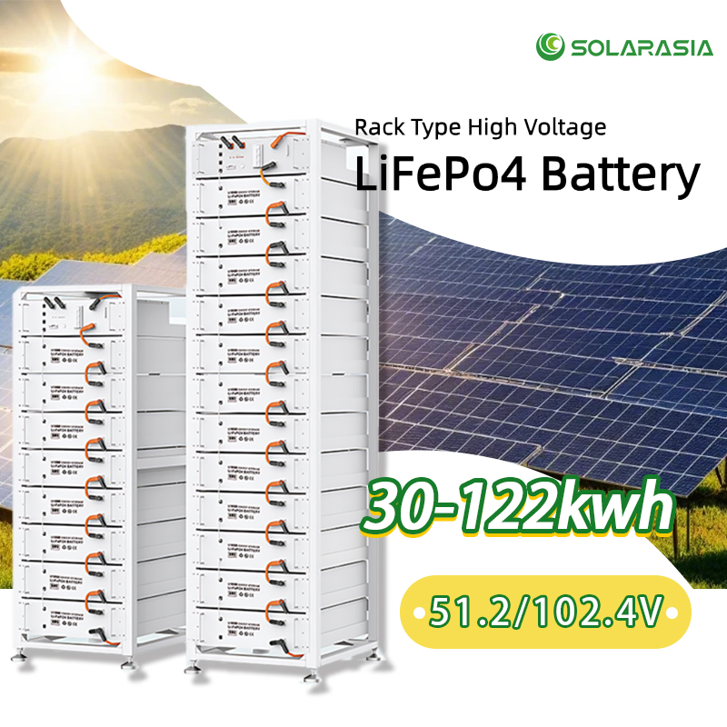 Sistema Montado en Rack de Alta Tensión de Almacenamiento de Energía Fotovoltaica con Batería de Iones de Litio LiFePO4 Paquete Solar 51.2V 102.4V 100ah 200ah 50ah 30kwh 122kwh fuera de la Red