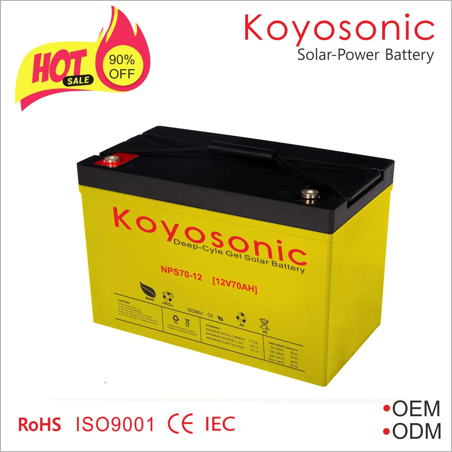 12V 70ah Batería Panel Solar Batería Gel Batería de Ciclo Profundo
