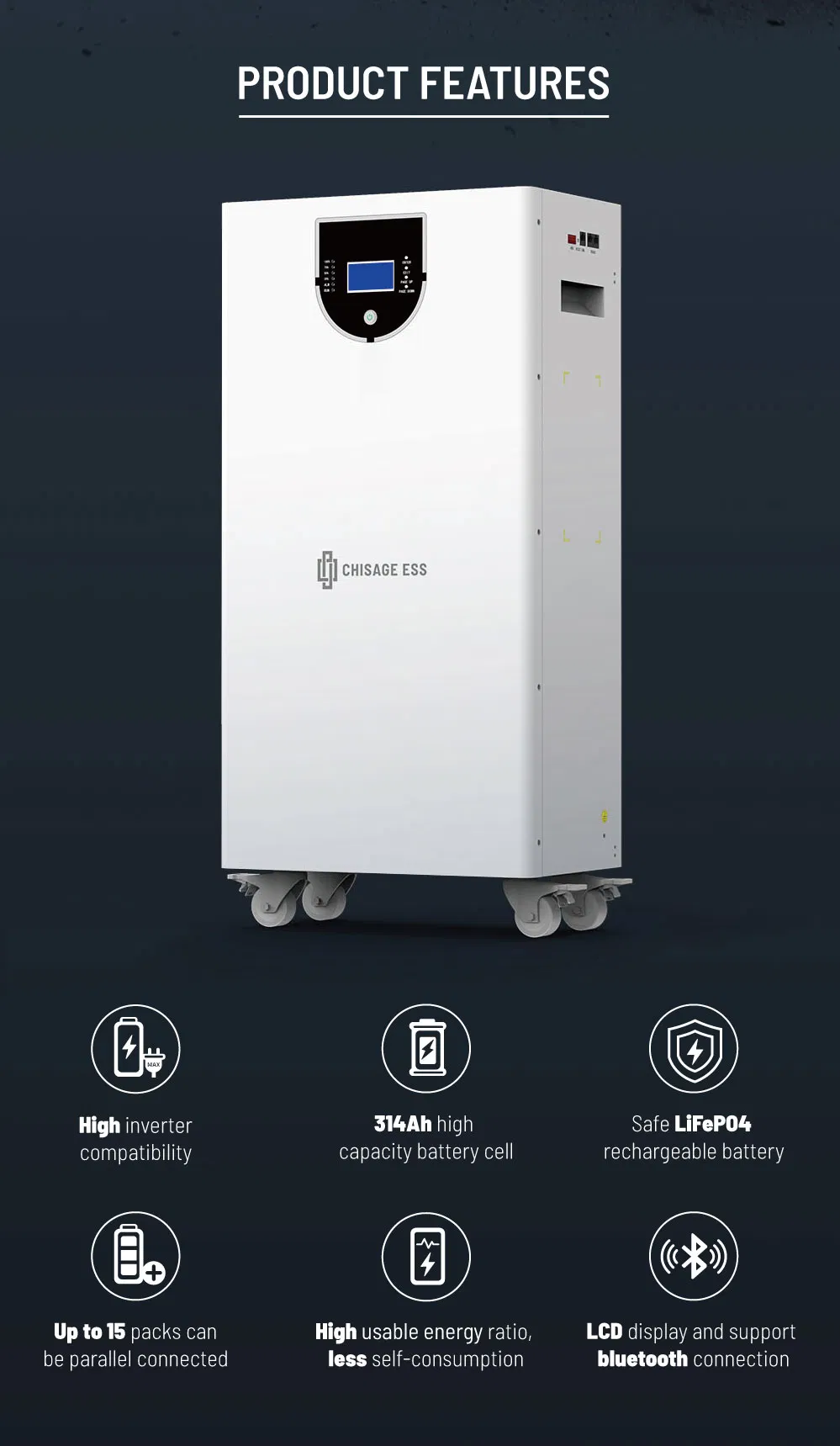 48V 314ah LiFePO4 Paquete de Batería de Almacenamiento 16kwh Suministro de Energía de Respaldo para Hogar Estación de Energía Solar Batería de Fosfato de Litio