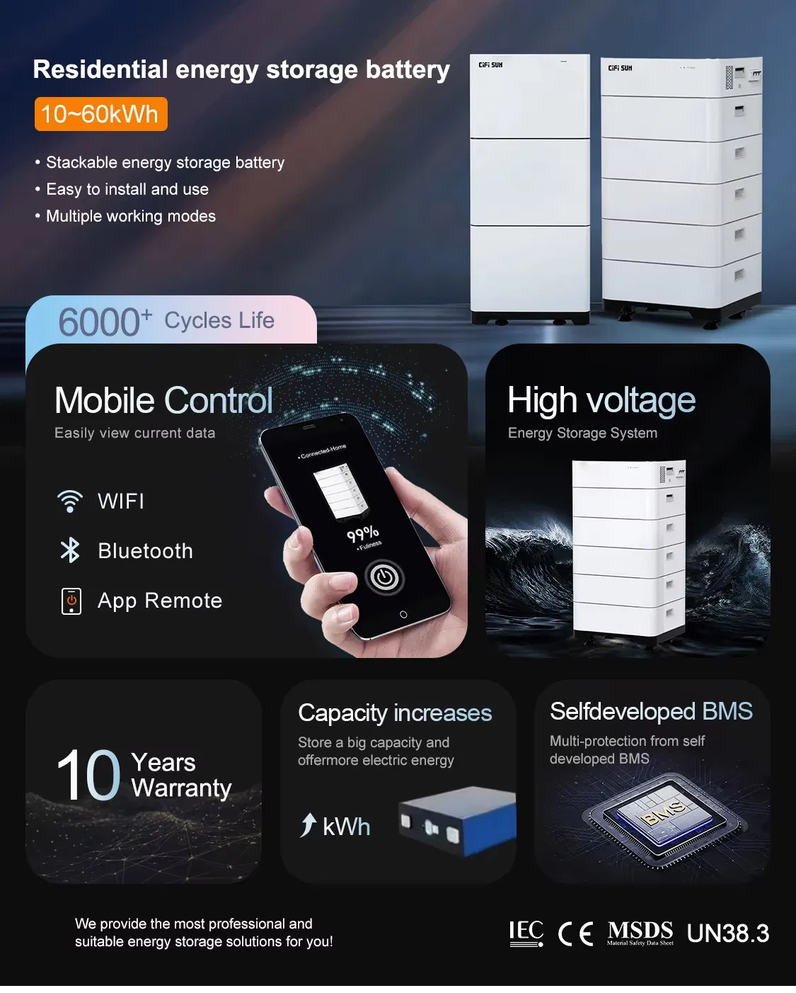Personalizado LiFePO4 5kw Batería de Litio 10kw Panel Solar Baterías de Litio 48V Almacenamiento de Energía Solar
