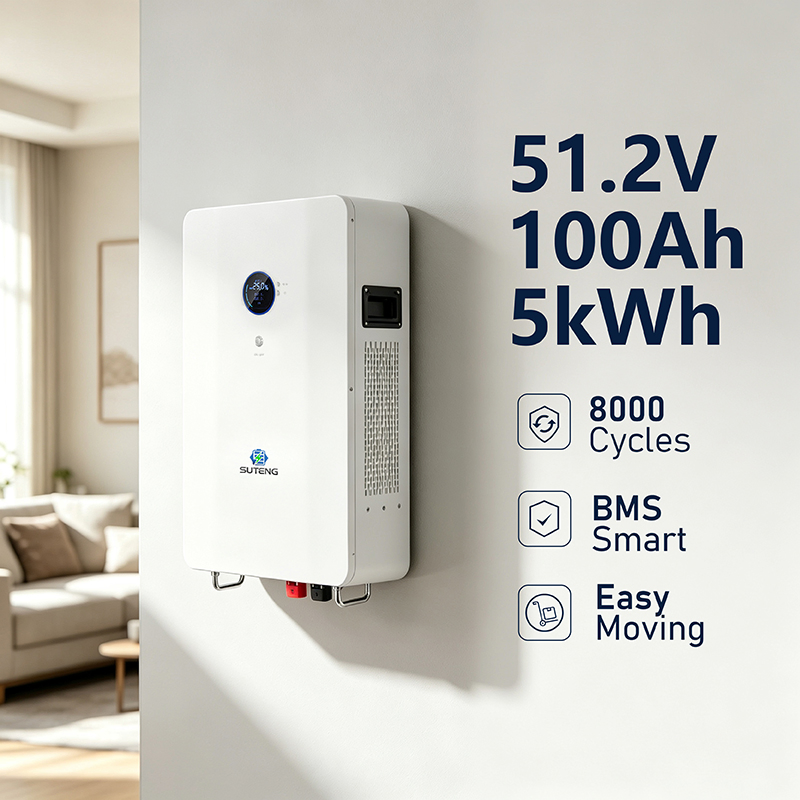 Smart Wall Mounted 51.2V 100ah 5kwh LiFePO4 Home Battery Storage System with Solar Inverter