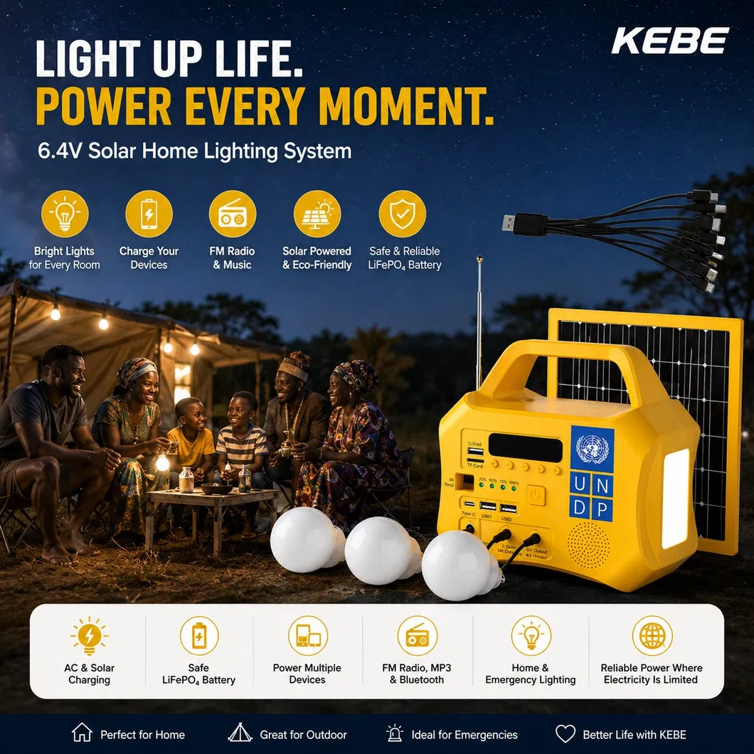 Sistema portátil de dos colores ABS de corriente continua para el hogar con FM, Bluetooth, salida USB tipo C, batería solar fuera de la red LiFePO4 de litio