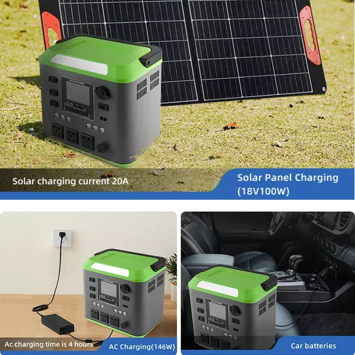 1500W 2000W 3000W Estación de energía solar portátil recargable con batería de litio y carga inalámbrica