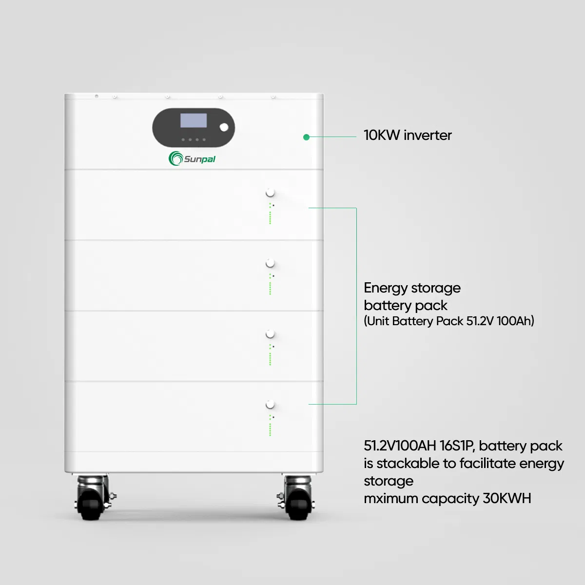 Batería Solar Todo En Uno Portátil Alimentada por Batería de Litio Ion de Sunpal Solar 40kW 30kWh 15kW 20kW Lifepo4