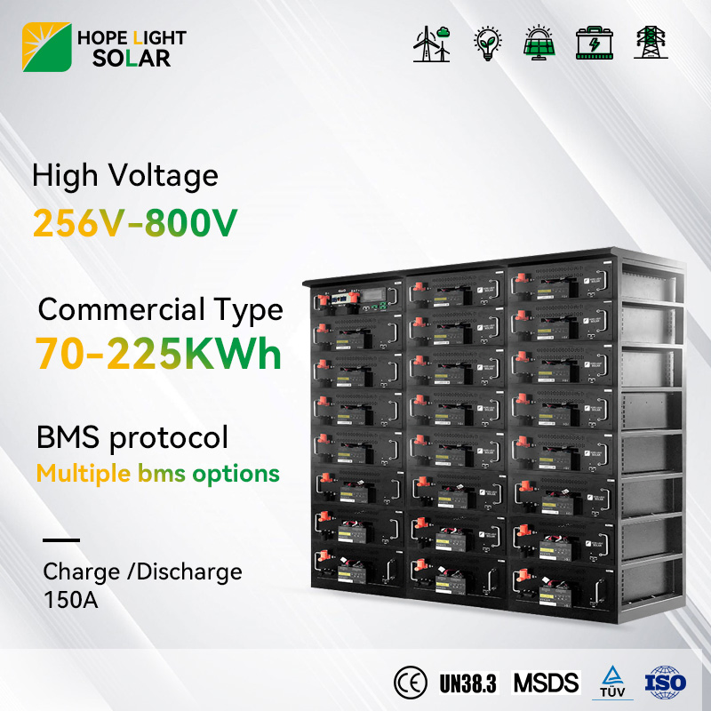 Almacenamiento de Energía de Alta Tensión 50kwh 100kwh 150kwh 200kwh LiFePO4 Solución de Batería de Panel Solar para Proyecto