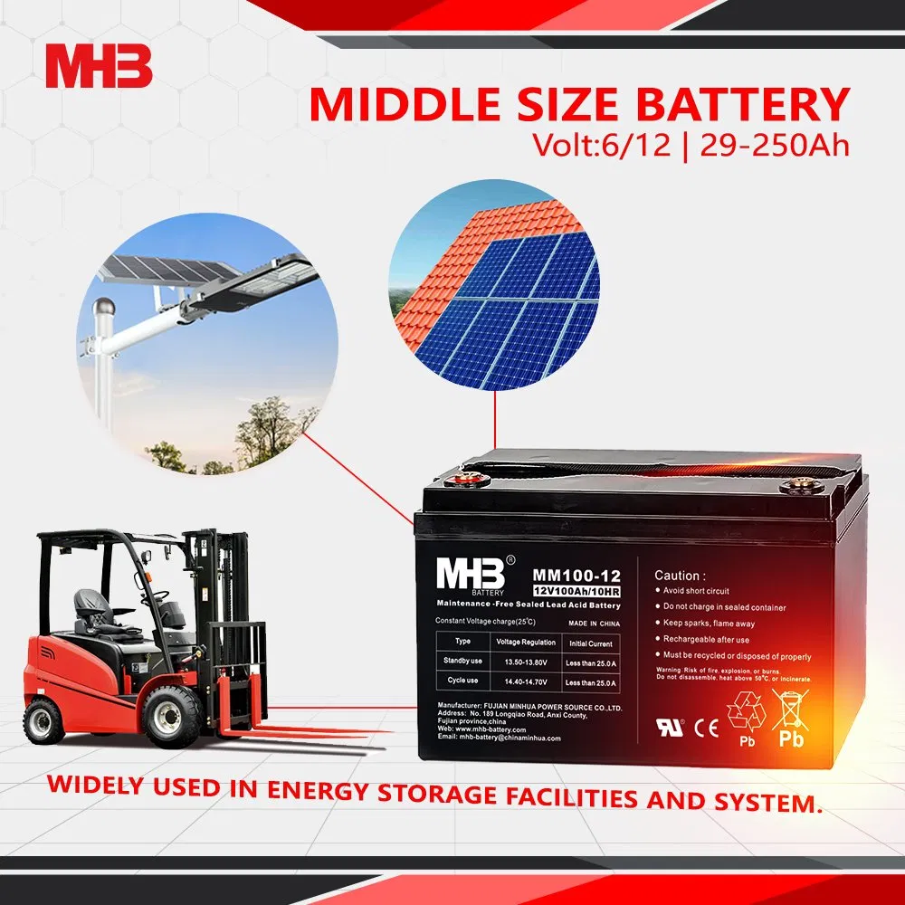 Batería de plomo-ácido AGM VRLA recargable personalizada Mhb para sistemas de energía eólica 12V 100ah