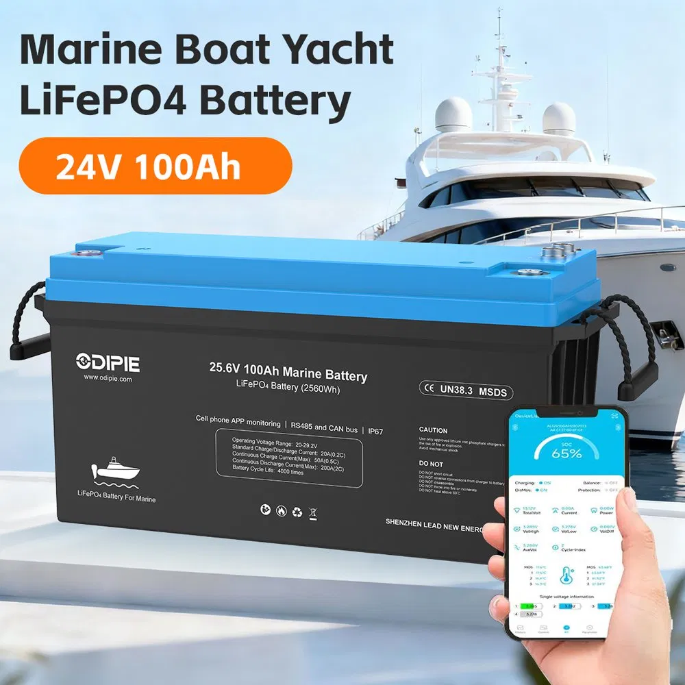 Batería personalizada de fábrica CE 24V 25.6V 100ah 200ah 230ah 280ah 300ah 314ah RV Marina LiFePO4 Batería solar fuera de la red con Bluetooth RS485 Victron Canbus en paralelo