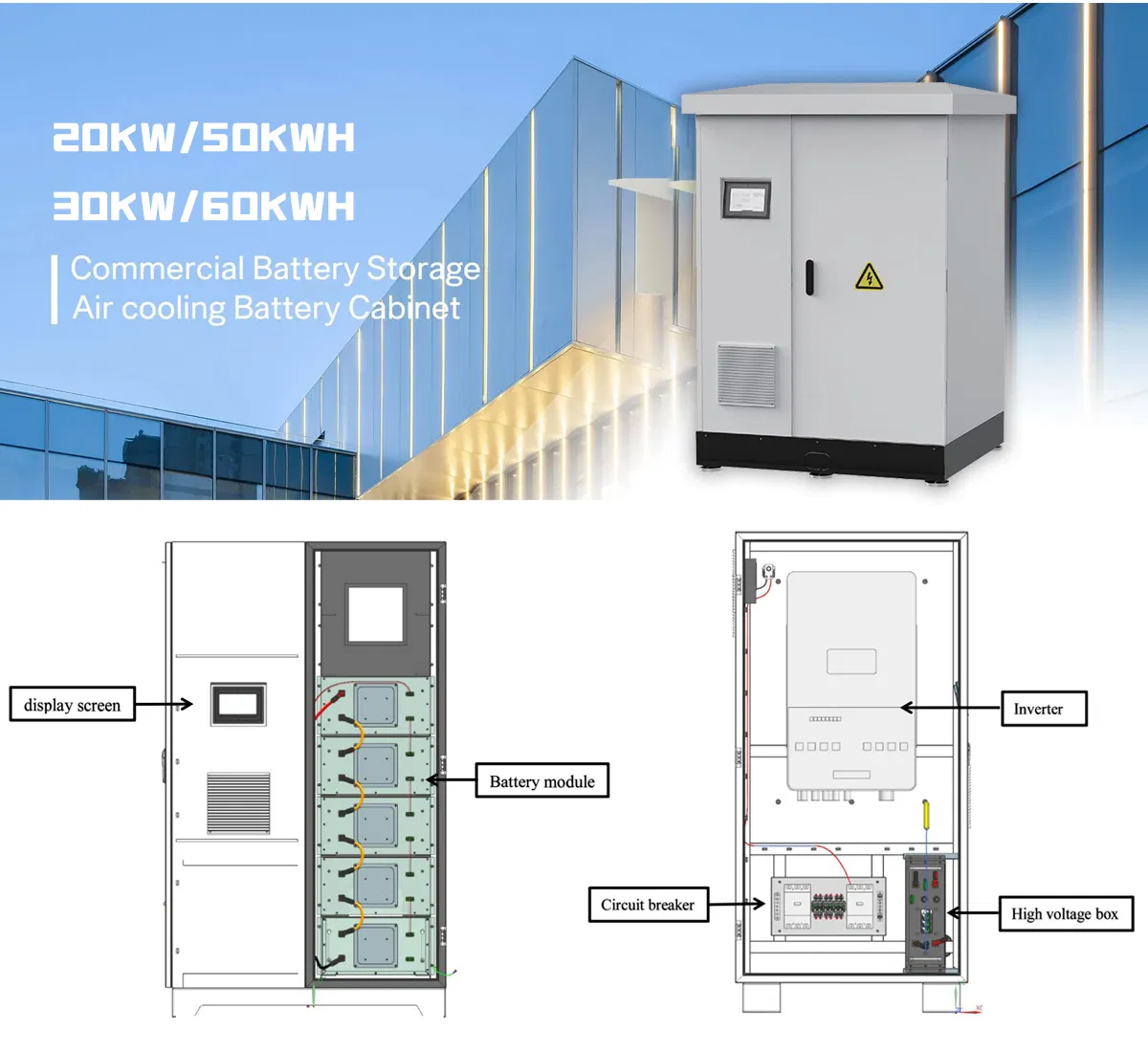 Gabinete de Almacenamiento de Energía Industrial y Comercial 200kw Batería Solar de Alto Voltaje 100kwh Batería de Iones de Litio 200kwh