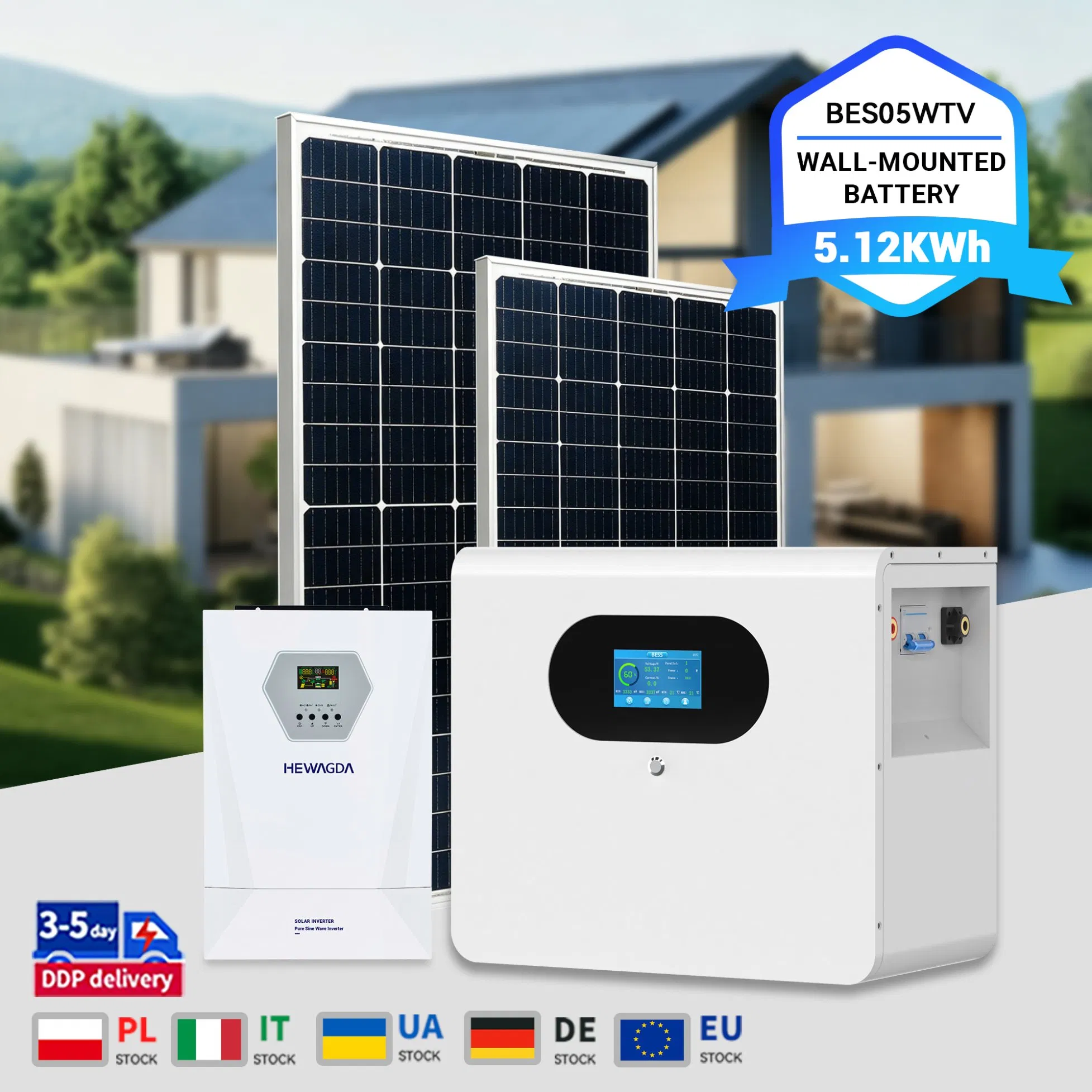 Batería Montada en Pared 25.6V 200ah 5.12kwh LiFePO4 para Almacenamiento de Energía Solar Fuera de la Red en el Hogar con Sistema Dividido y Comunicación Can