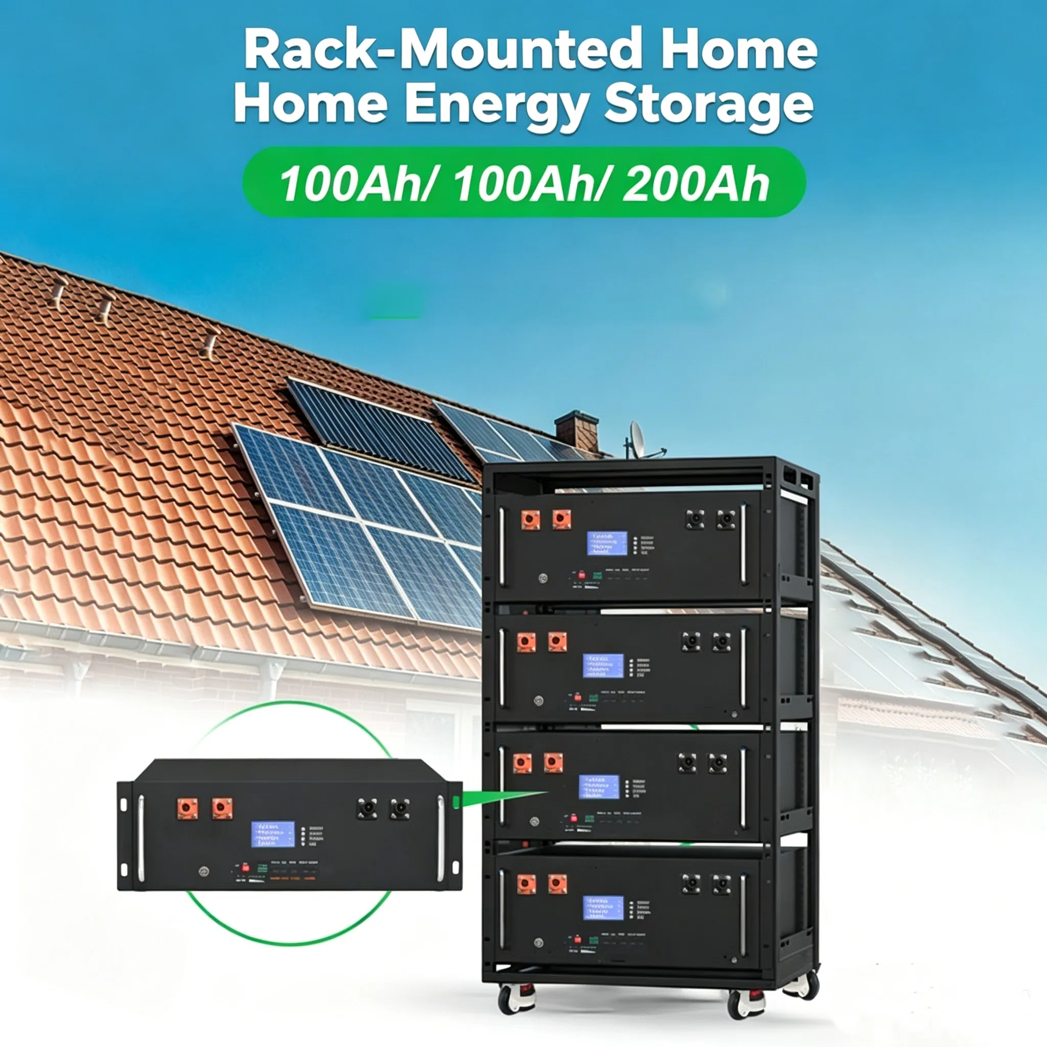 51.2V 48V 200ah 10kwh Montaje en Rack de Litio LiFePO4 Batería con BMS Integrado Sistema de Almacenamiento de Energía Solar para el Hogar